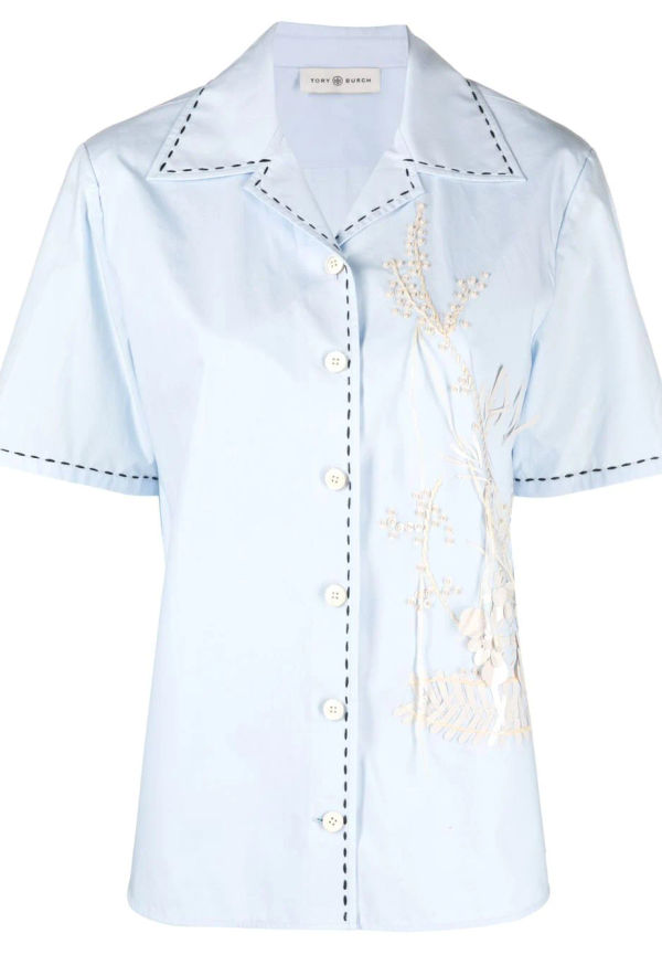 Tory Burch kortärmad skjorta med blommig passform - Blå