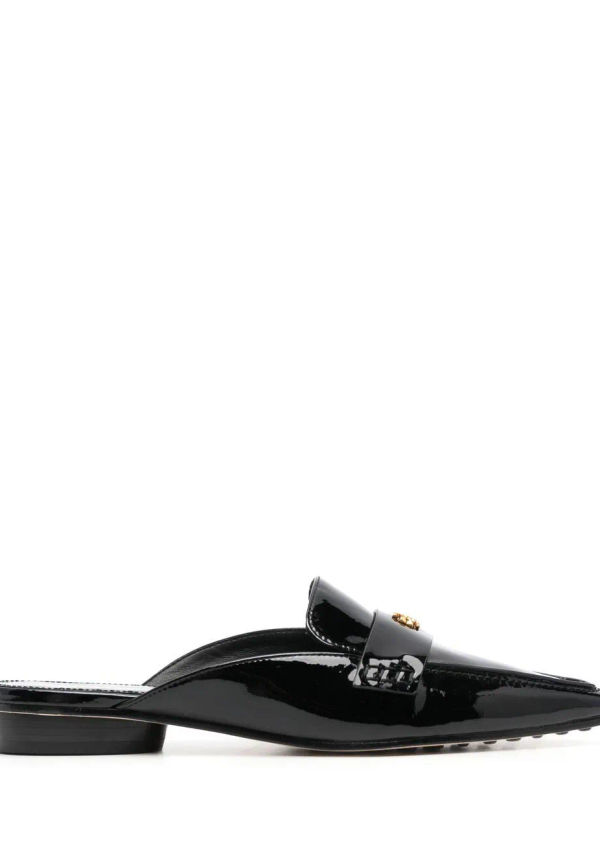 Tory Burch lackade tofflor med låg klack - Svart