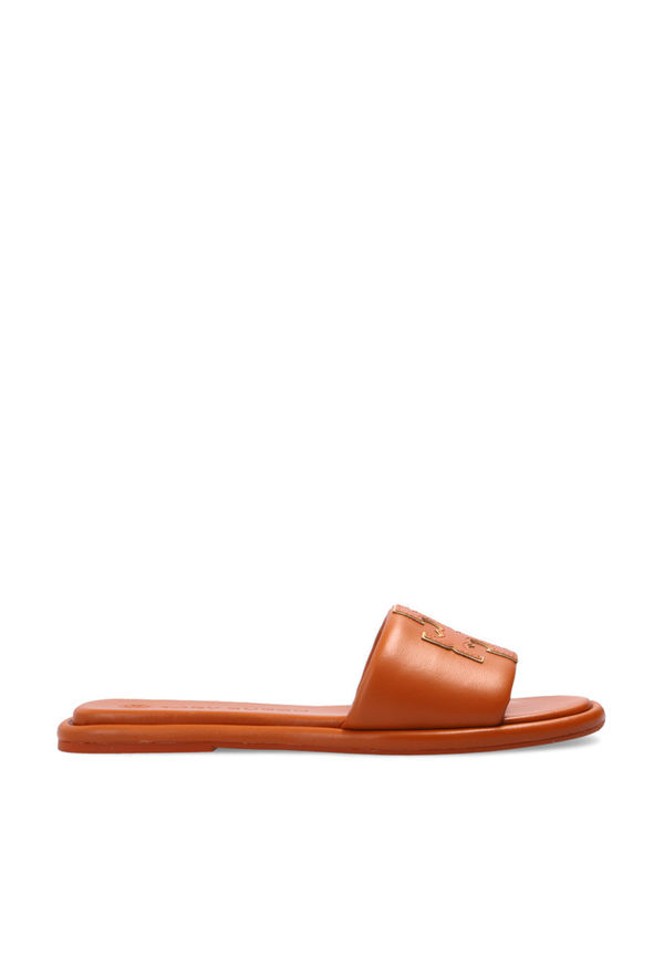 Tory Burch Leather slides with logo Brun, Dam