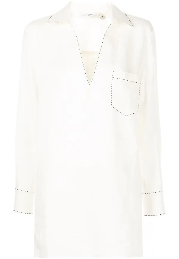 Tory Burch linneskjorta med brodyr - Vit
