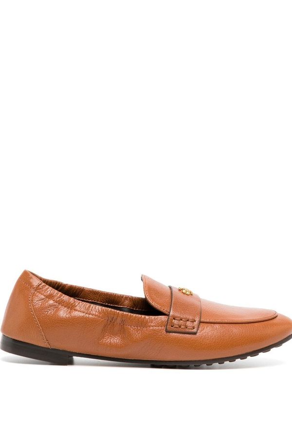 Tory Burch läderloafers med logotypplakett - Brun
