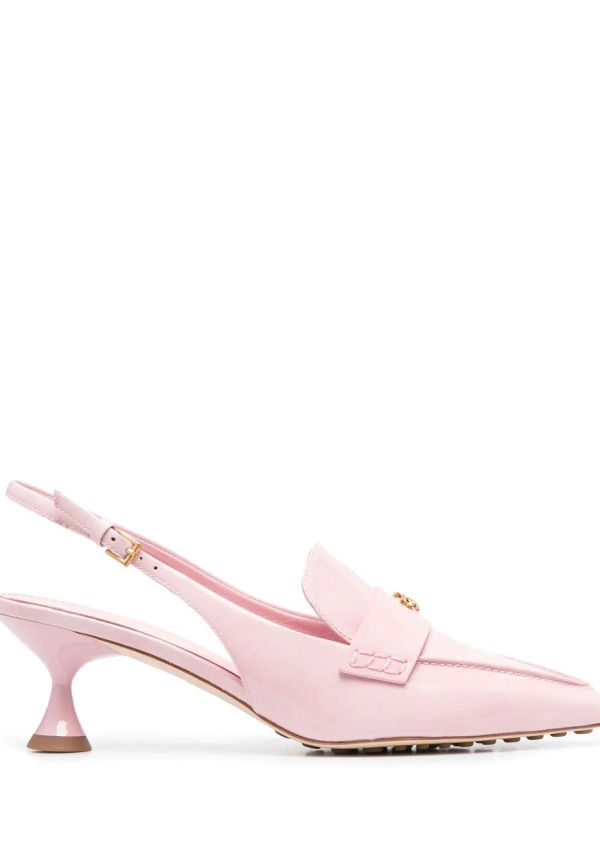 Tory Burch läderpumps med logotypplakett - Rosa