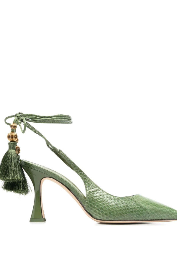 Tory Burch läderpumps med ormskinnseffekt - Grön