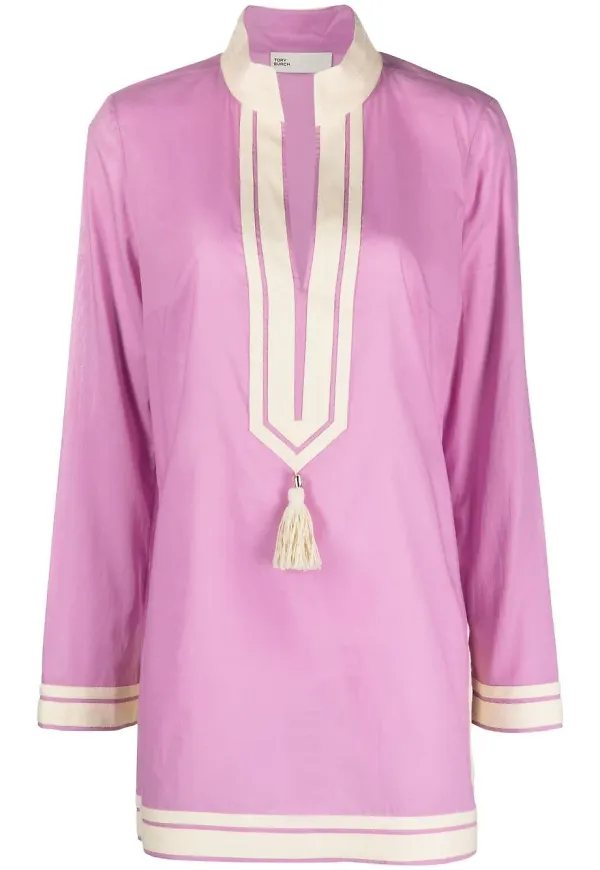Tory Burch långärmad klänning med kinakrage - Rosa