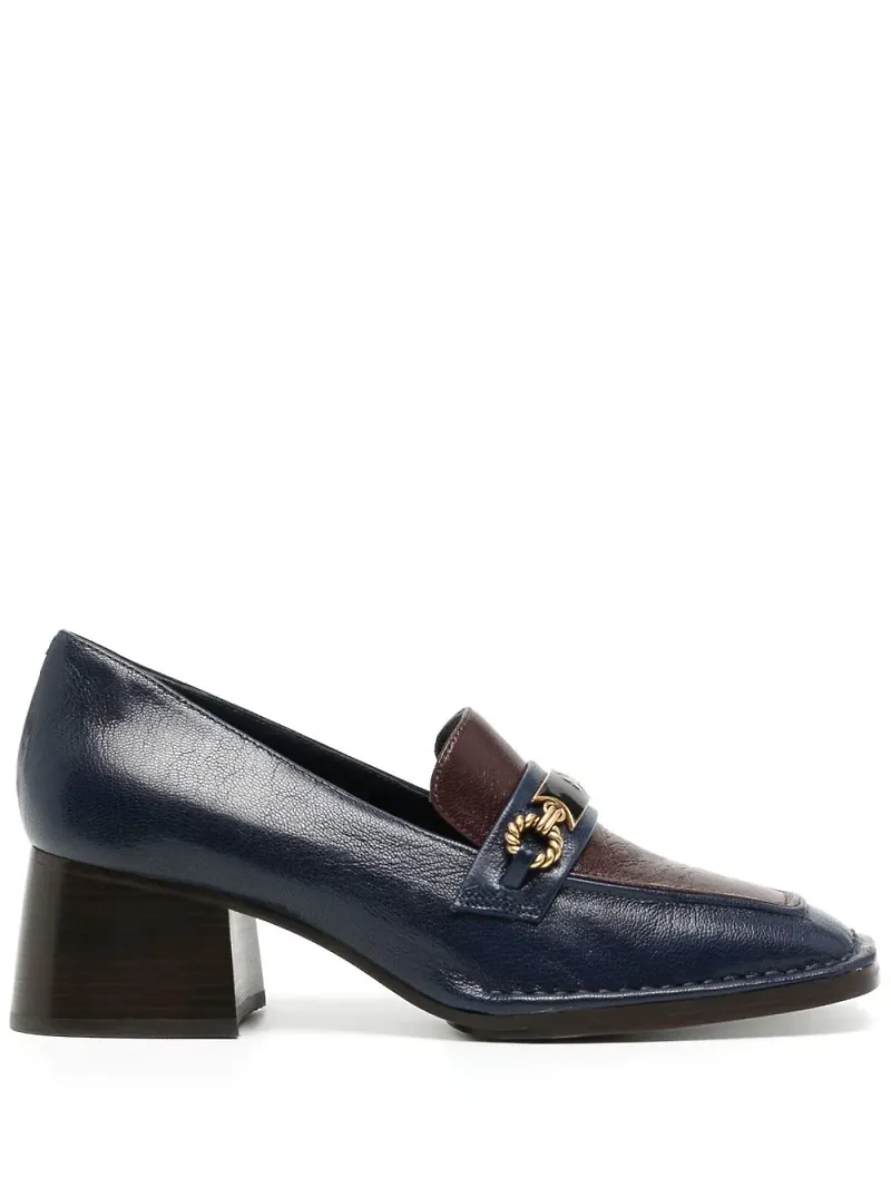 Tory Burch Perrine läderloafers med klack - Blå
