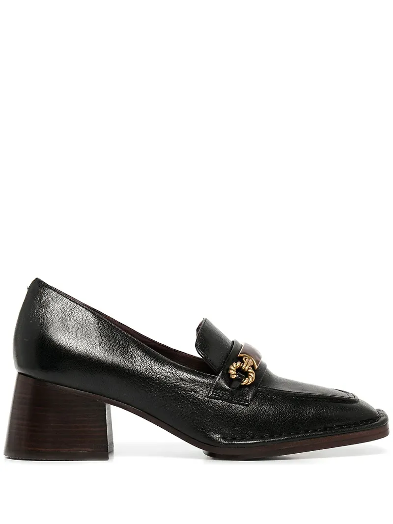 Tory Burch Perrine läderloafers med klack - Svart