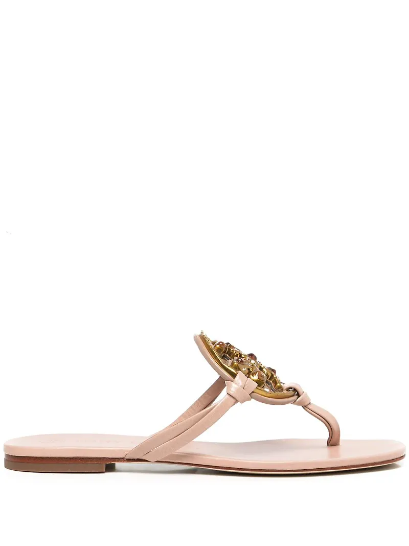 Tory Burch platta sandaler med logotypplakett - Rosa