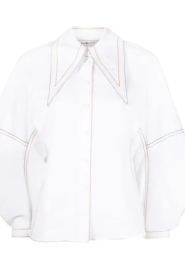 Tory Burch poplinblus med rosett - Vit