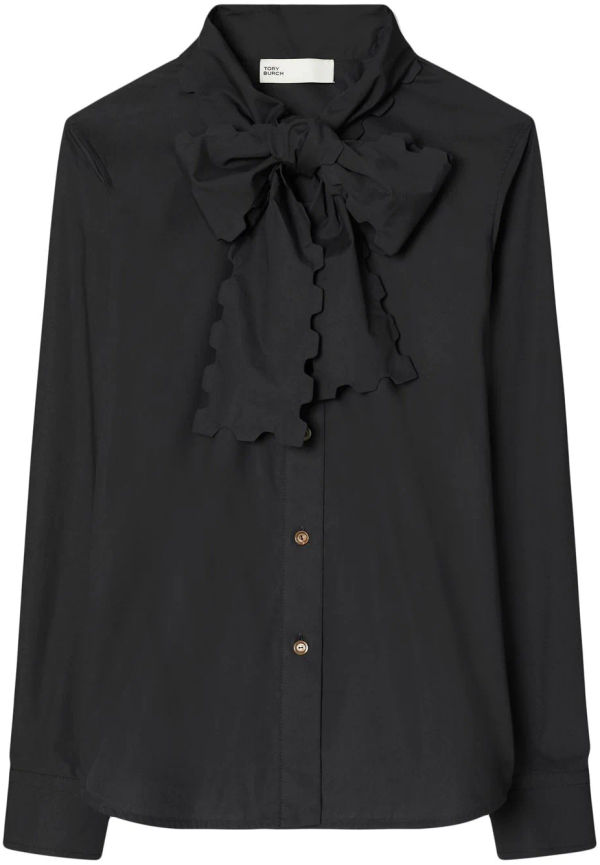 Tory Burch poplinblus med vågig rosett - Svart