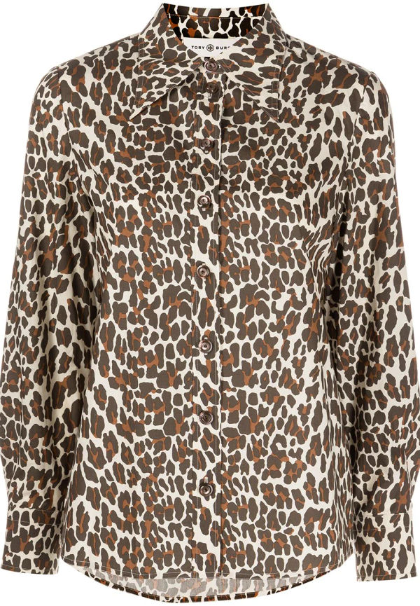 Tory Burch Reva leopardmönstrad poplinskjorta - Brun