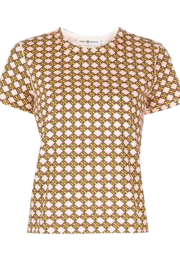 Tory Burch rutig t-shirt med logotyp - Orange