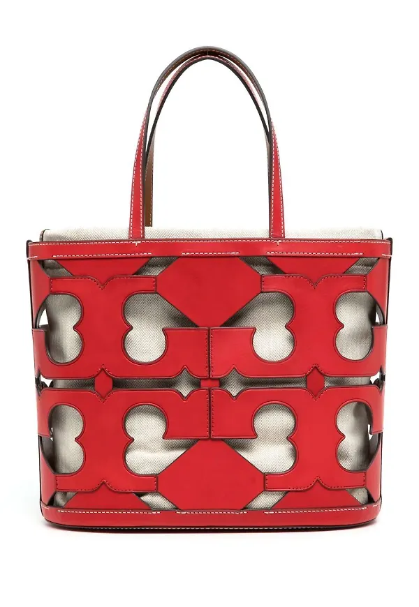 Tory Burch totebag med utskuren logotyp - Röd