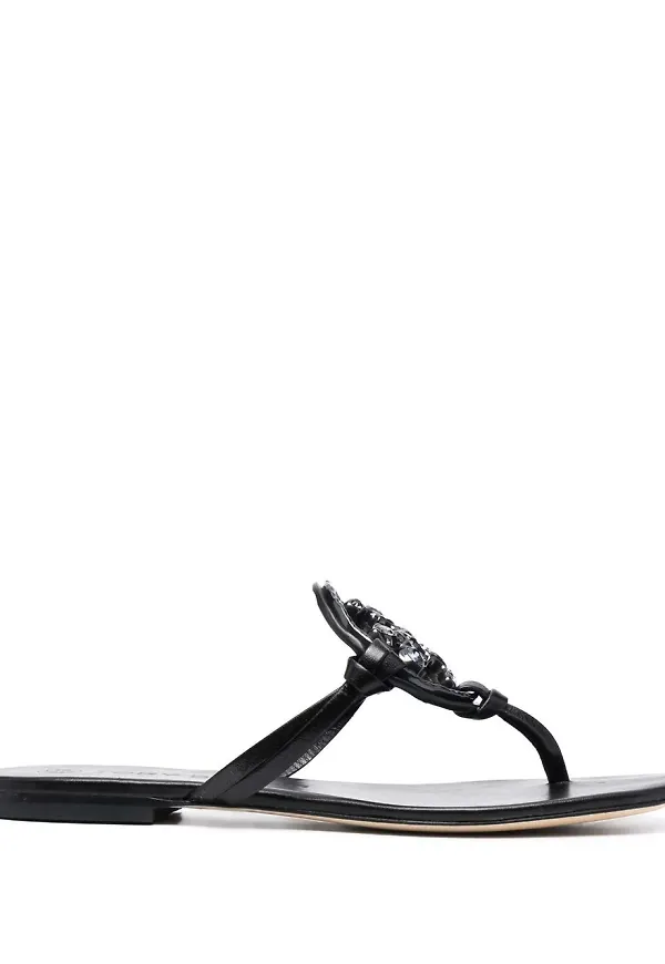 Tory Burch utsmyckade lädersandaler - Svart