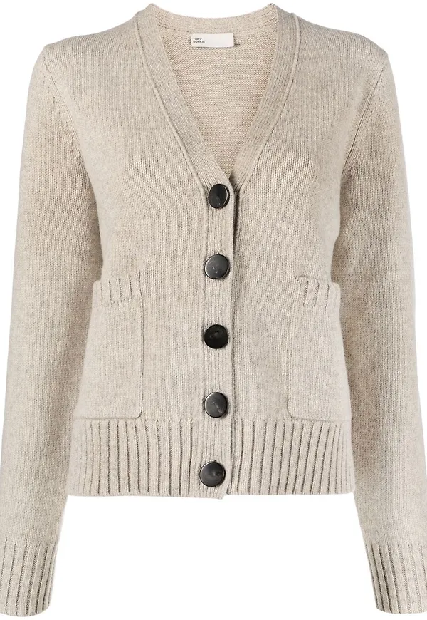 Tory Burch v-ringad stickad kofta - Neutral