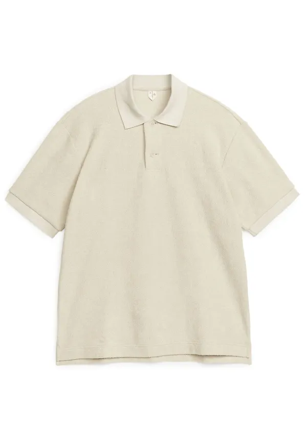 Towelling Polo Shirt - Beige