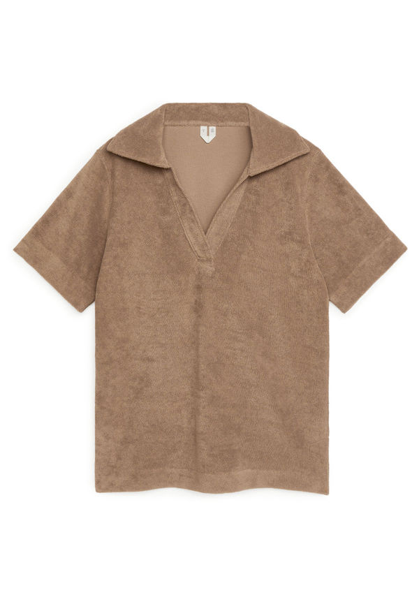 Towelling Polo Shirt - Beige