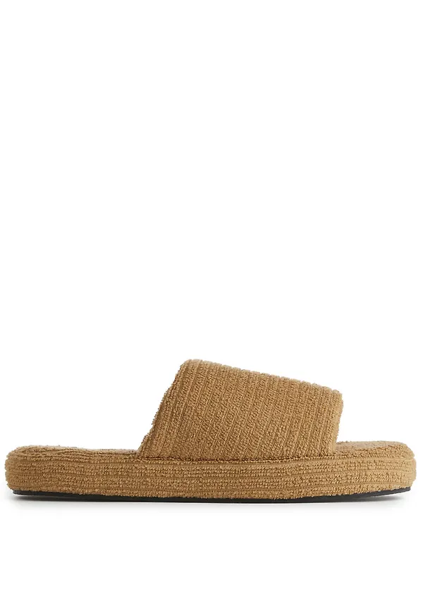 Towelling Pool Slides - Beige