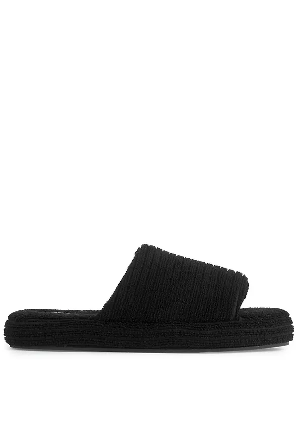 Towelling Pool Slides - Black