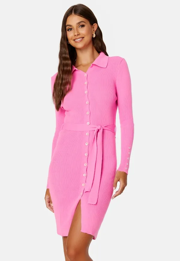 Trendyol Clara Knitted Shirt Dress Pink L