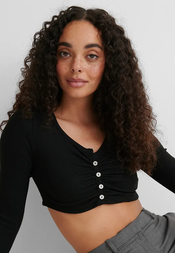 Trendyol Croppad, Stickad Kofta - Black