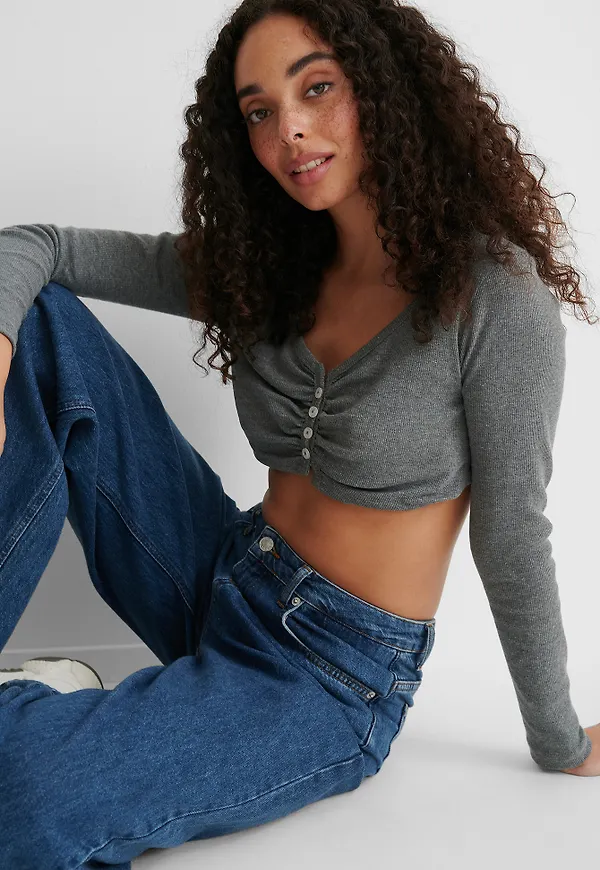 Trendyol Croppad, Stickad Kofta - Grey