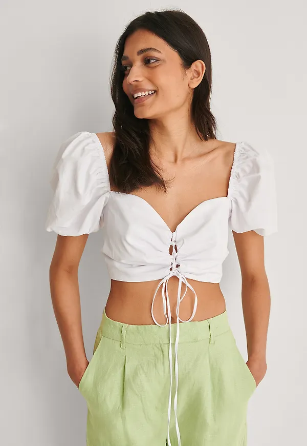 Trendyol Croppad Topp Med Knytdetalj - White