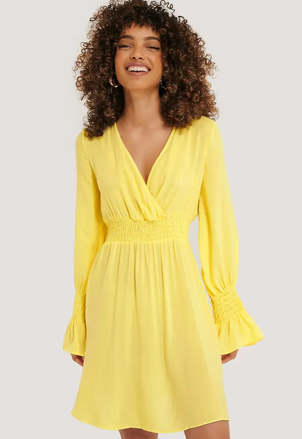 Trendyol Elastic Waist LS Dress - Yellow