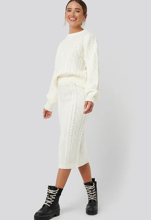 Trendyol Knit Detail Midi Skirt - White