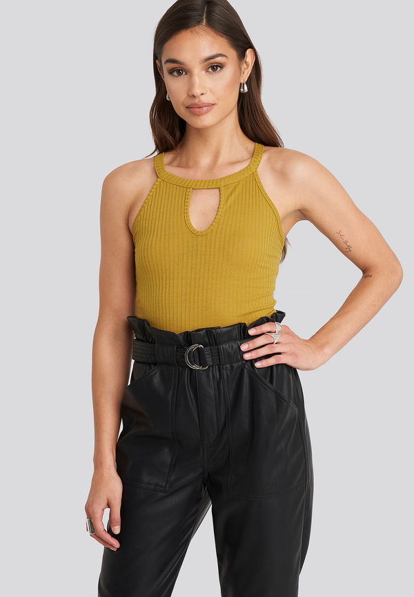 Trendyol Linne Med Chiffongdetalj - Yellow