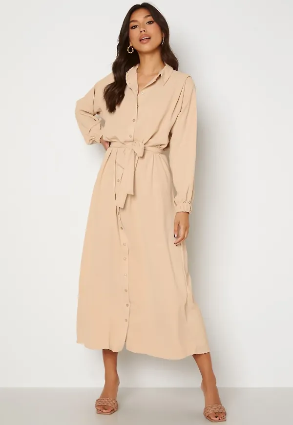 Trendyol Long Shirt Dress Beige 36/38
