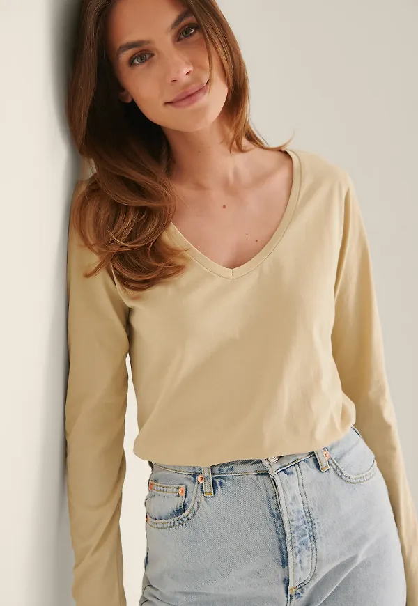 Trendyol Lång Ärm T-shirt - Beige
