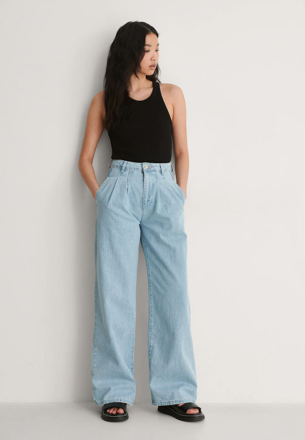 Trendyol Plisserade Jeans Med Hög Midja - Blue
