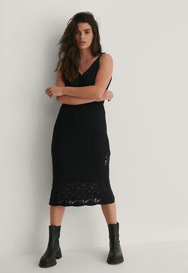 Trendyol Stickad klänning - Black