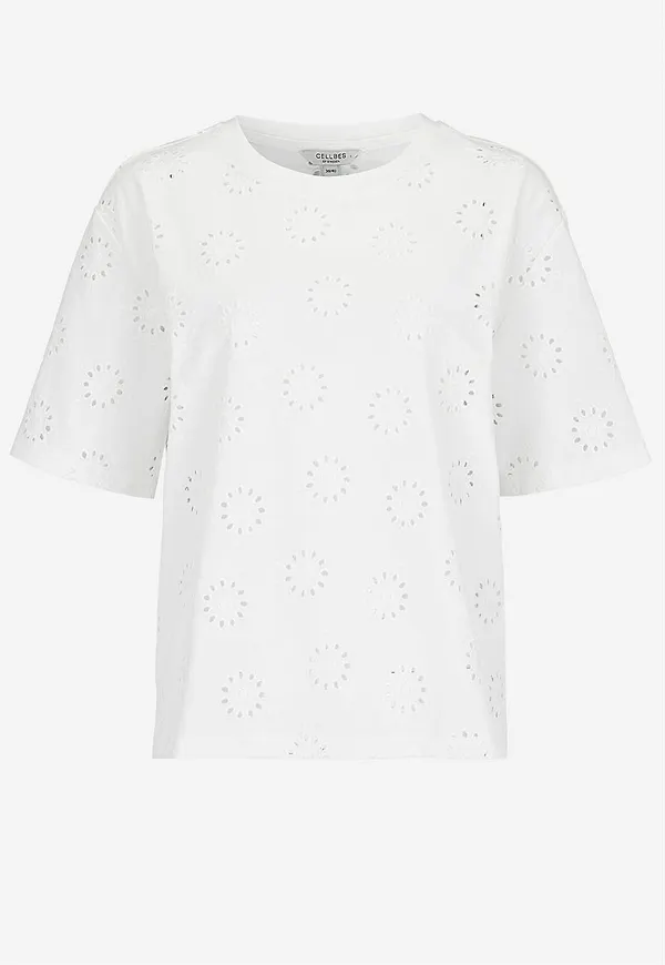 Trikåtopp med broderat hålmönster