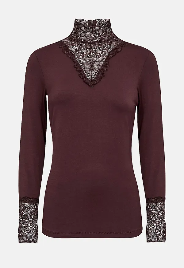 Trikåtopp i lyocell med spetsdetaljer