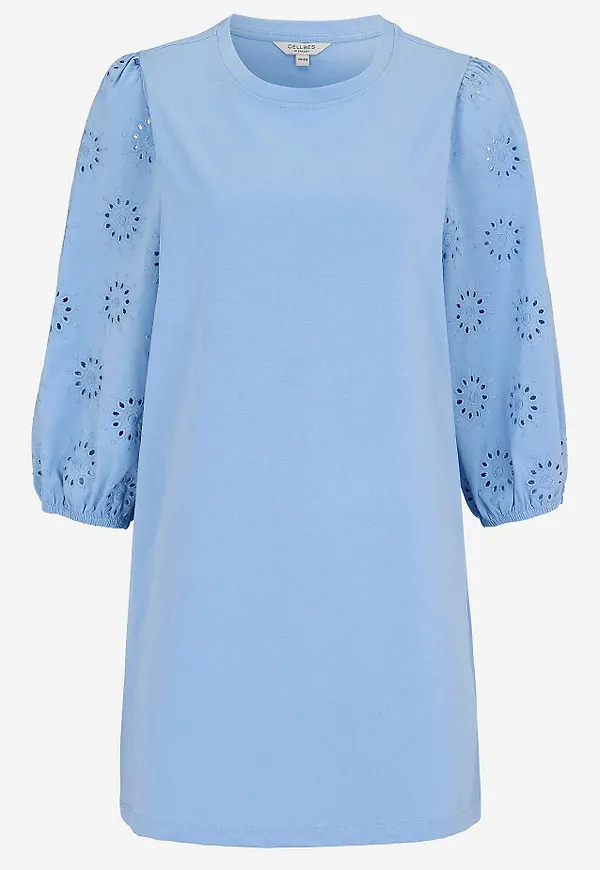 Trikåtunika med broderade ärmar