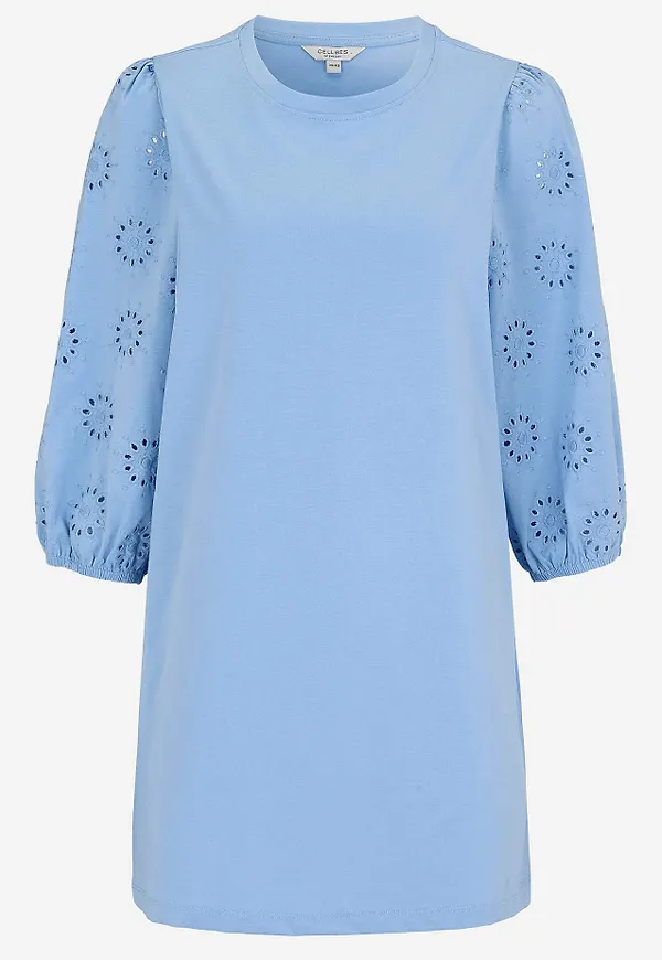 Trikåtunika med broderade ärmar