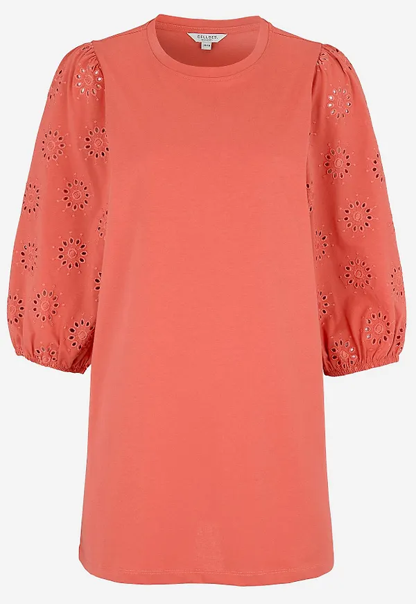 Trikåtunika med broderade ärmar