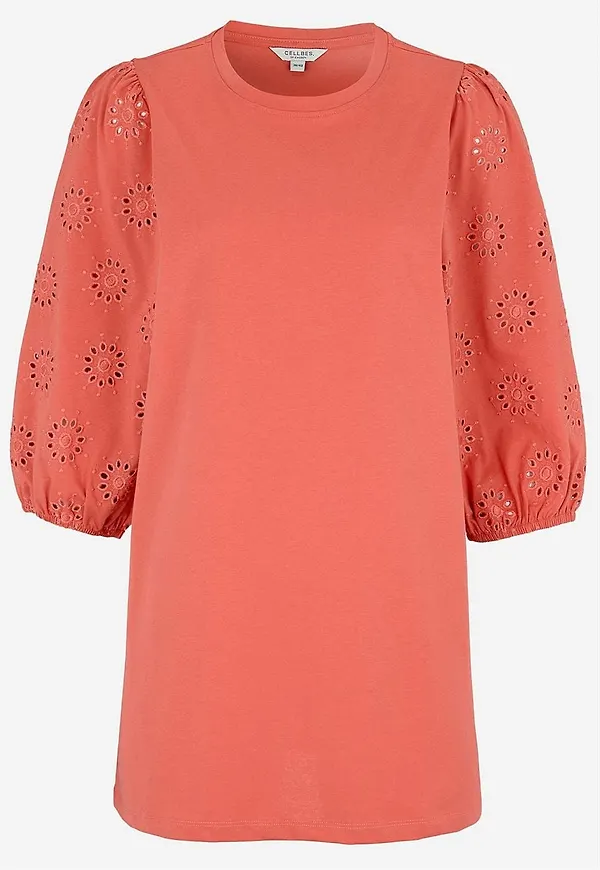 Trikåtunika med broderade ärmar