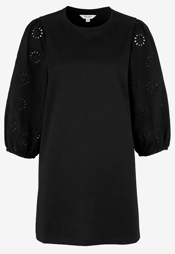 Trikåtunika med broderade ärmar