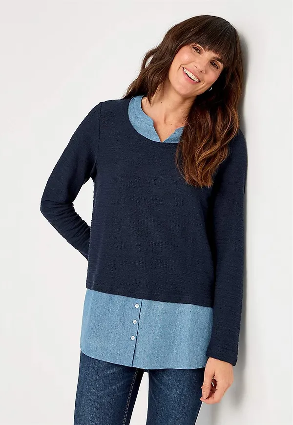 Trikåtunika med detaljer i denim Denise
