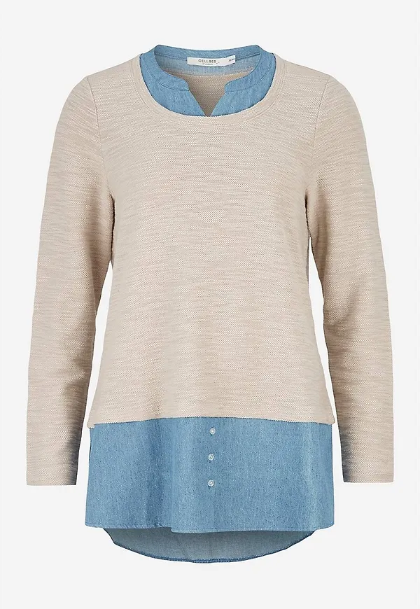 Trikåtunika med detaljer i denim Denise