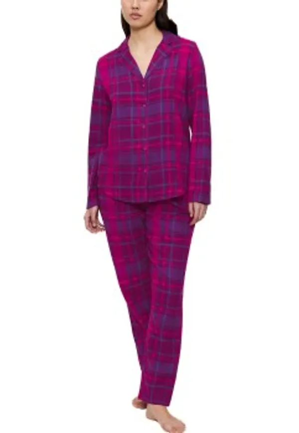 Triumph Boyfriend Long Sleeved Pyjama Set Rutig bomull 42 Dam