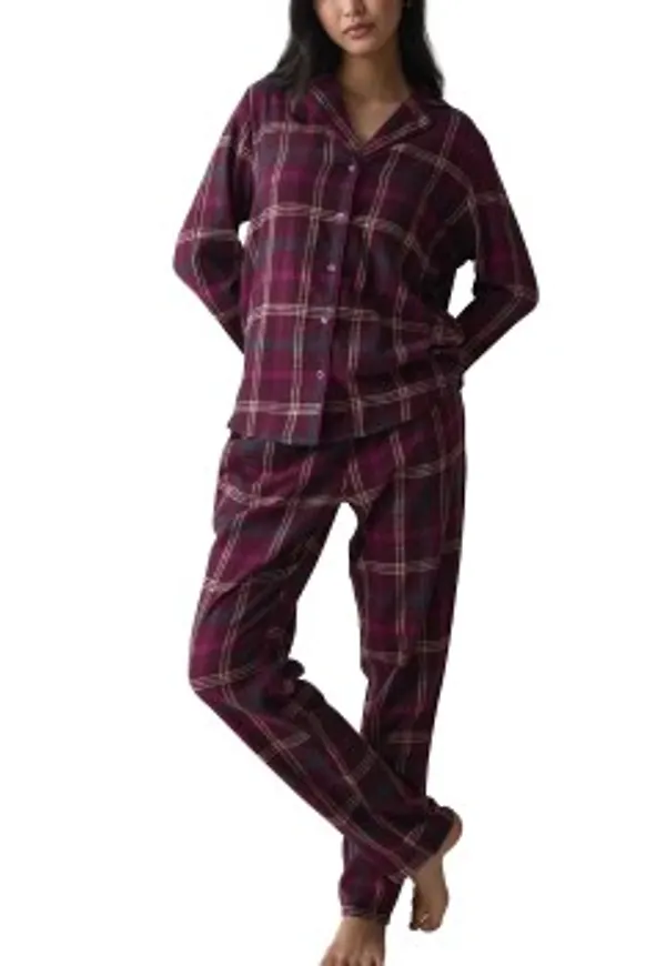 Triumph Boyfriend Long Sleeved Pyjama Set Vinröd bomull 36 Dam