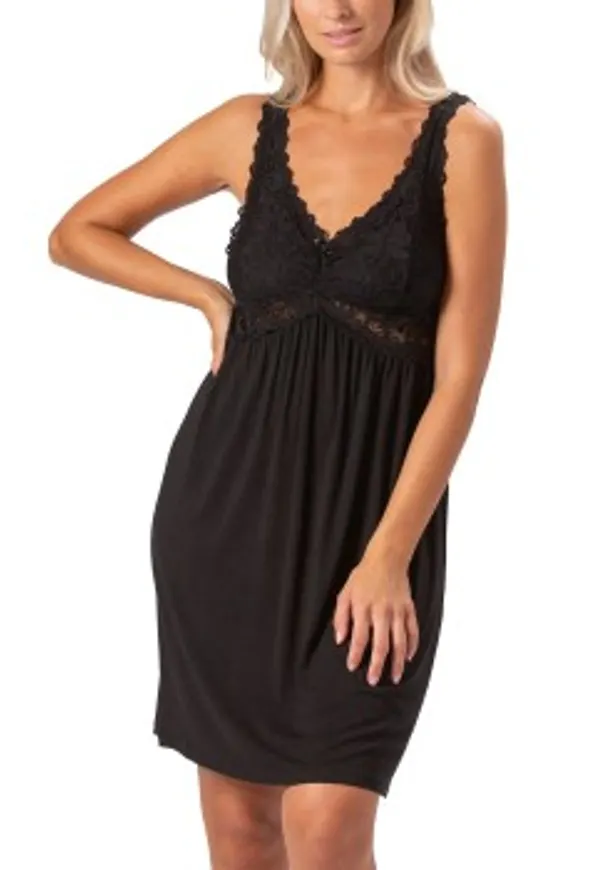 Trofe Lace Nightdress Svart viskos Medium Dam