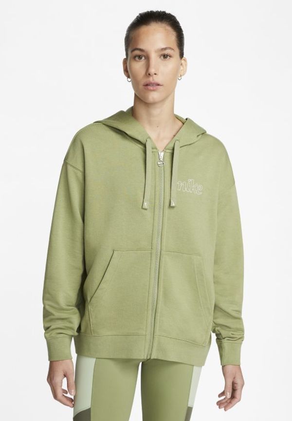 Träningshuvtröja med hel dragkedja och tryck Nike Dri-FIT Get Fit för kvinnor - Grön
