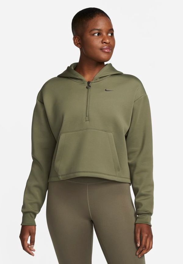 Träningshuvtröja Nike Dri-FIT med tryck och dragkedja i halv längd för kvinnor - Grön