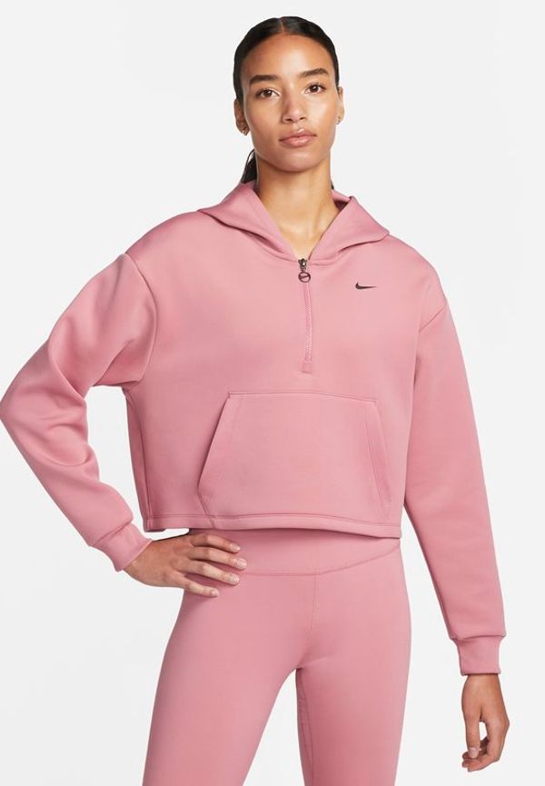 Träningshuvtröja Nike Dri-FIT med tryck och dragkedja i halv längd för kvinnor - Rosa