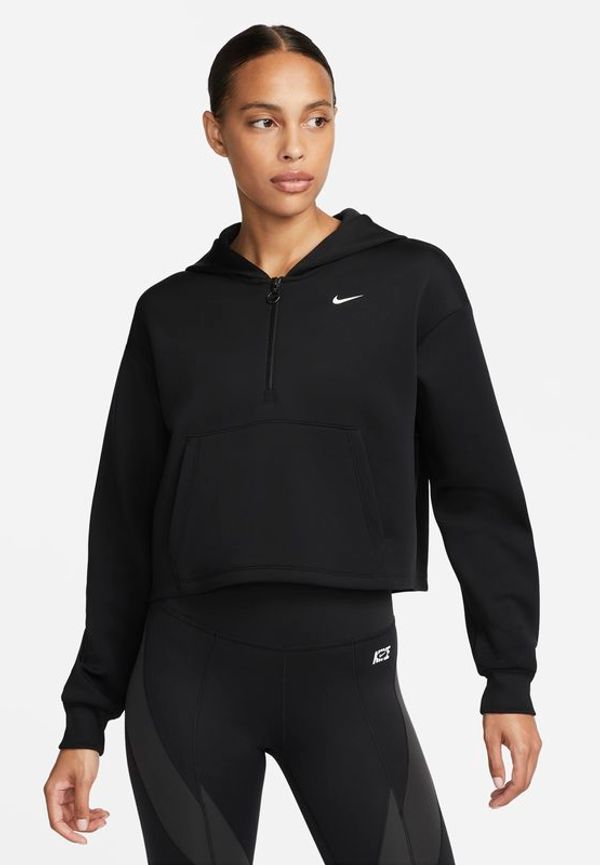 Träningshuvtröja Nike Dri-FIT med tryck och dragkedja i halv längd för kvinnor - Svart