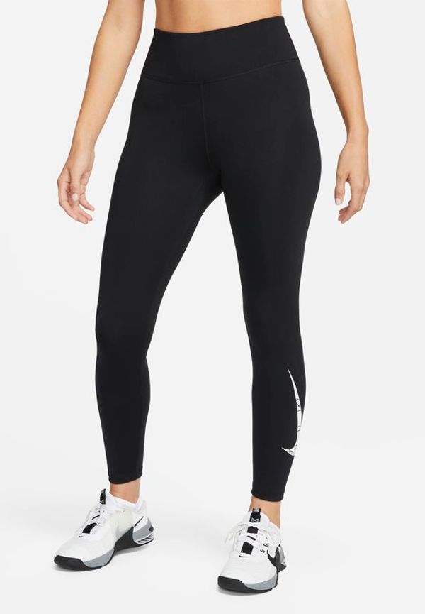 Träningsleggings i 7/8-längd Nike One med medelhög midja och tryck för kvinnor - Svart